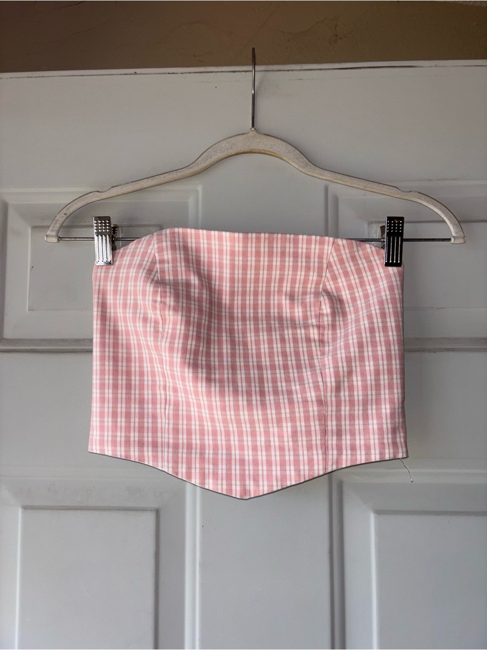 Collusion pink plaid strapless crop top size 6